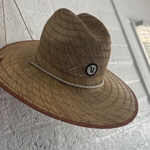 Wide-Brim Straw Sun Hat with Red Trim
